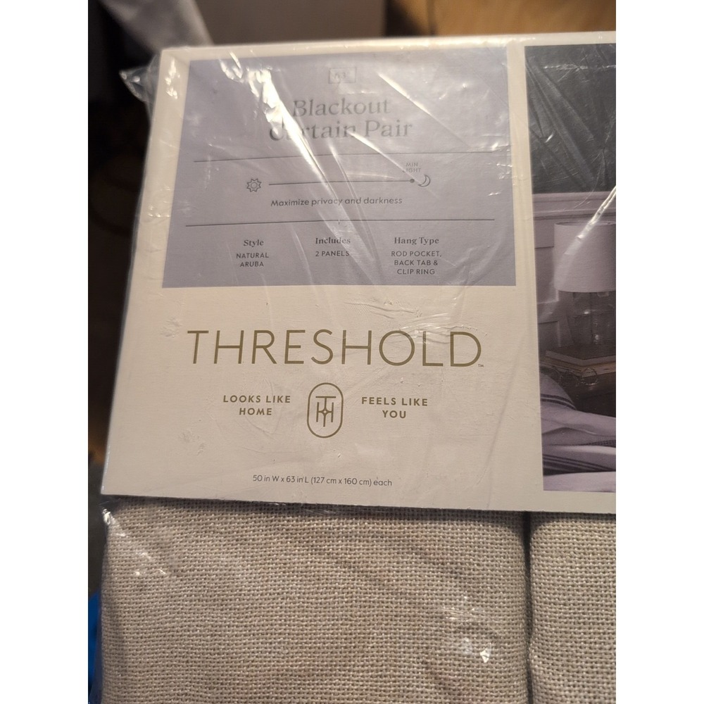 Threshold Blackout Curtain Pair Linen Blend Beige Rod Pocket 50 W x 63 L  Panels